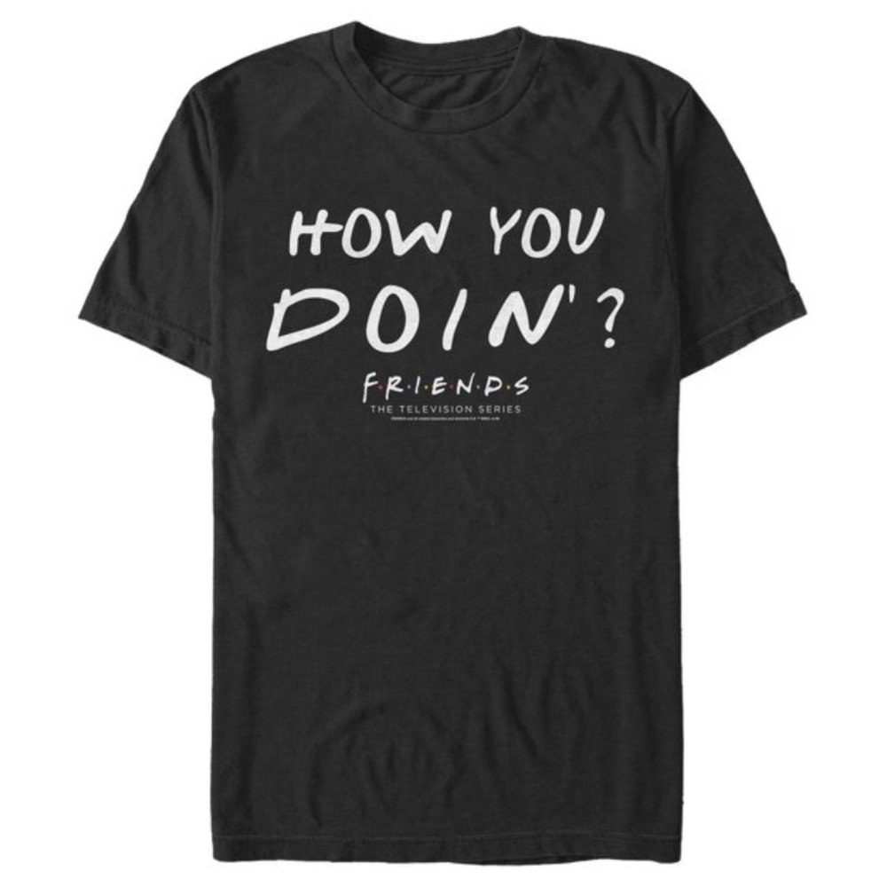 Friends How You Doin'? Men's Slim Fit Black T-Shirt, Sz L
